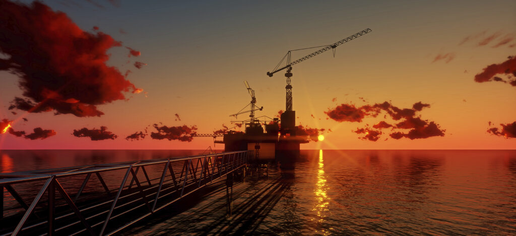 Offshore Oil Rig Platform Sunset Time 3d Render