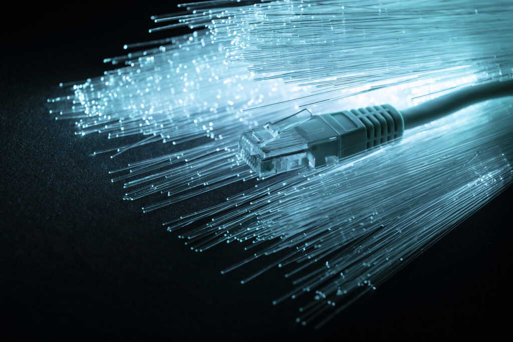 Blue Optic Fiber With Ethernet Cable