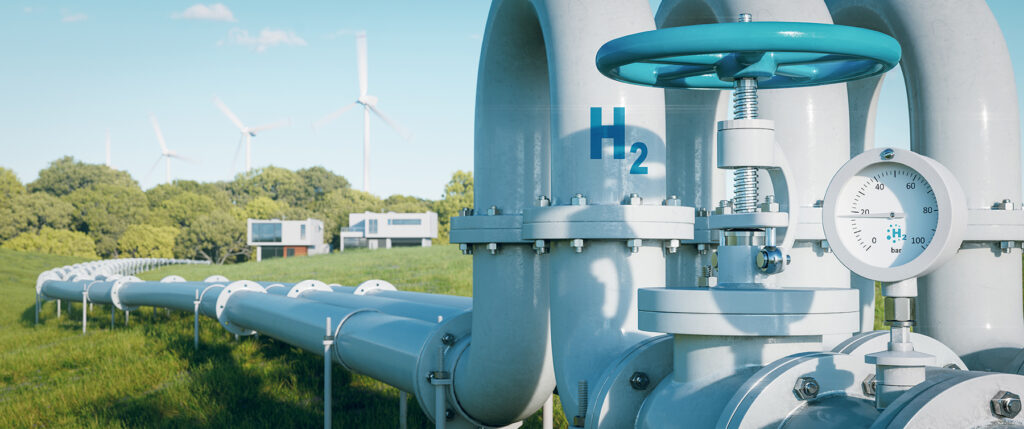 Hydrogen Pipeline Houses Illustrating Transformation Energy Sector Towards Clean Carbonneutral Safe Independent Energy Sources Replace Natural Gas Homes