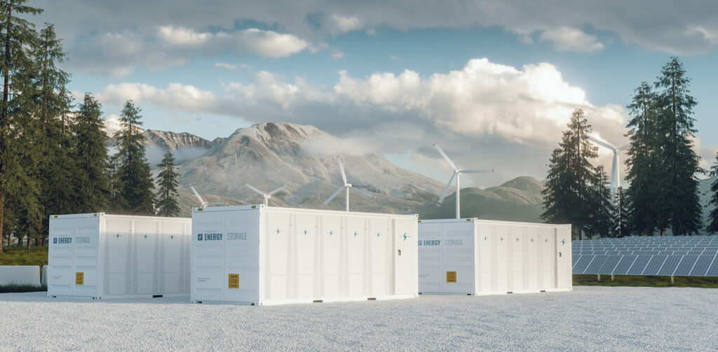 Modern Container Battery Energy Storage Power Plant System 3d Rendering